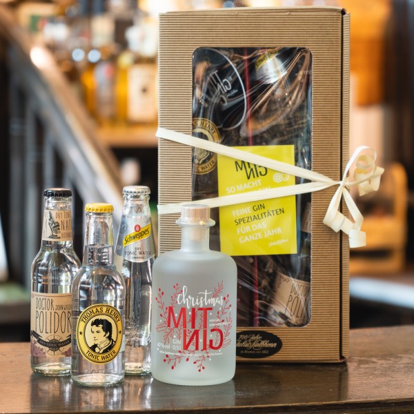 MITNIG Christmas Gin mit passendem Tonic, verpackt in Karton mit Sichtfenster